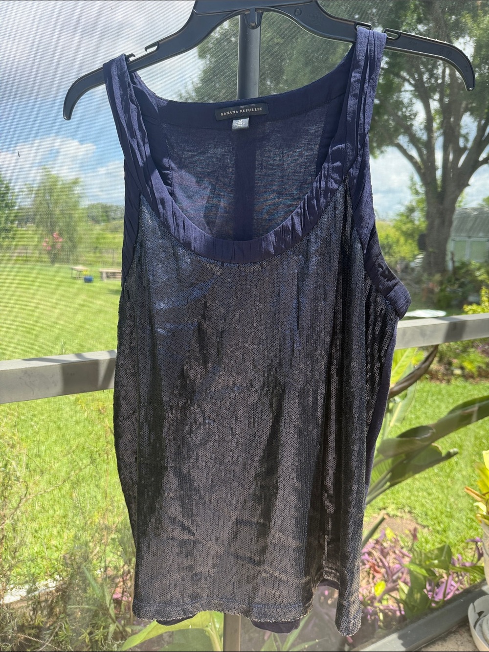 Banana Republic sleeveless Navy Sequin Knit Tank Top